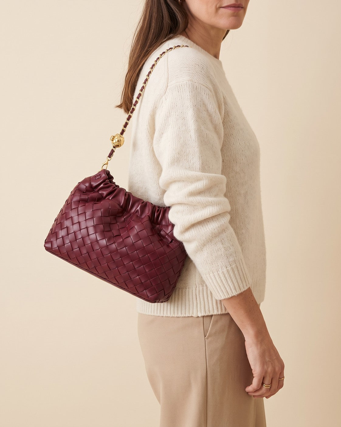 Bolso trenzado con cadena Olivia - Borgoña