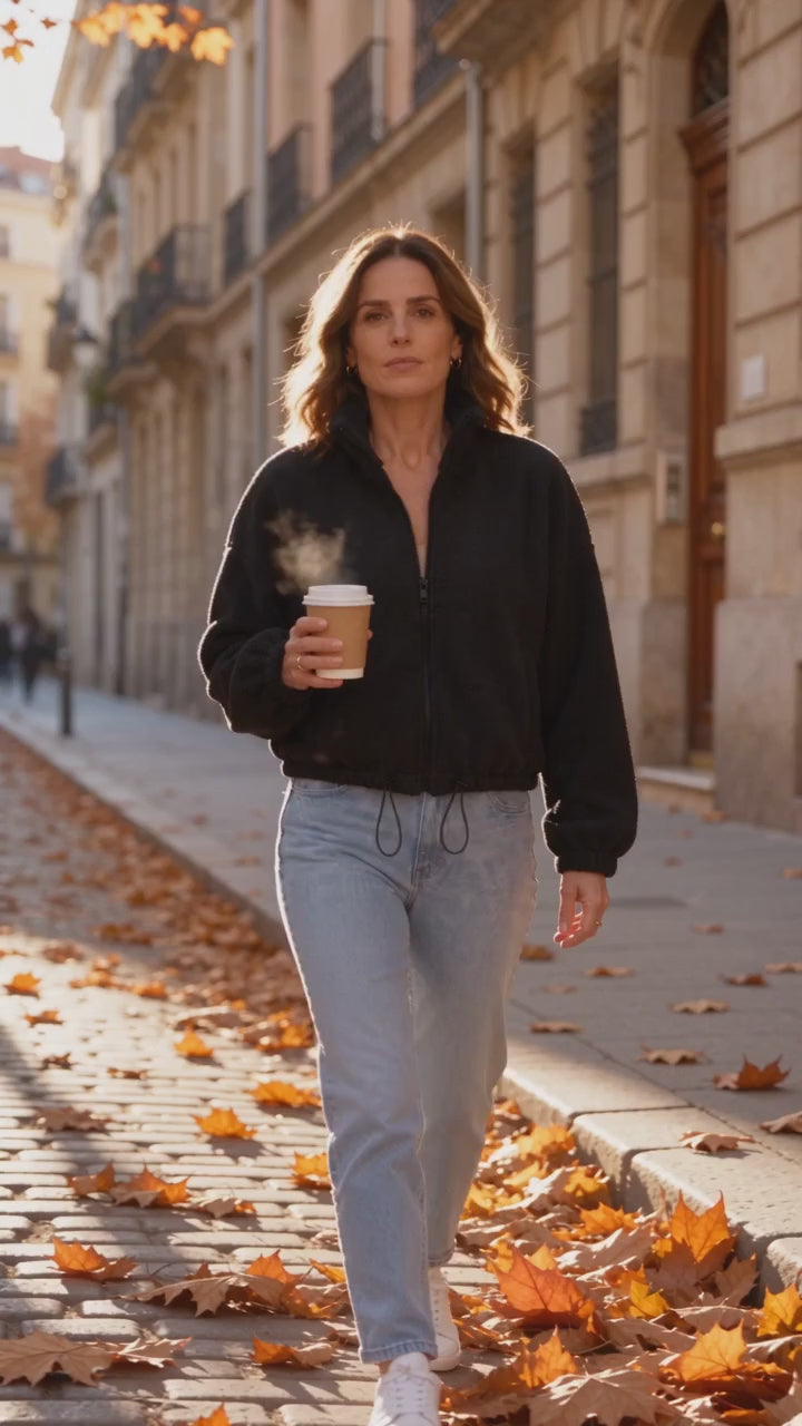 Chaqueta corta de borreguito Carla, vídeo en la calle (Negro) - Vídeo