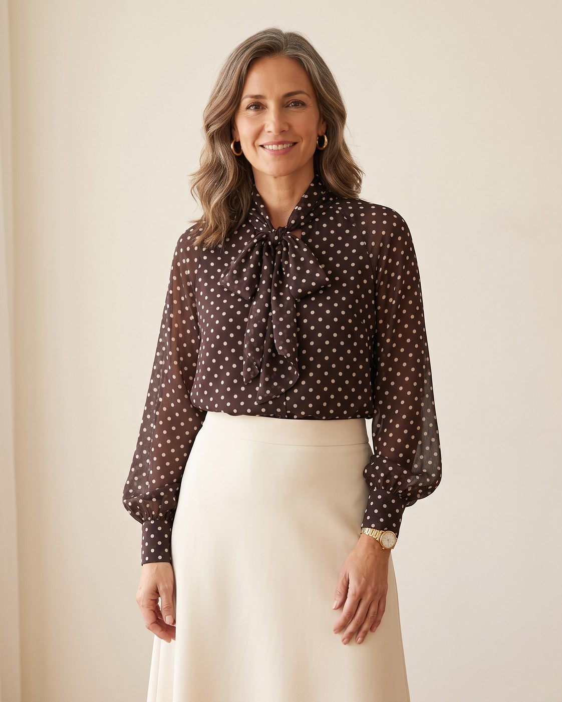 Blusa de lunares con lazada Valeria - Marrón
